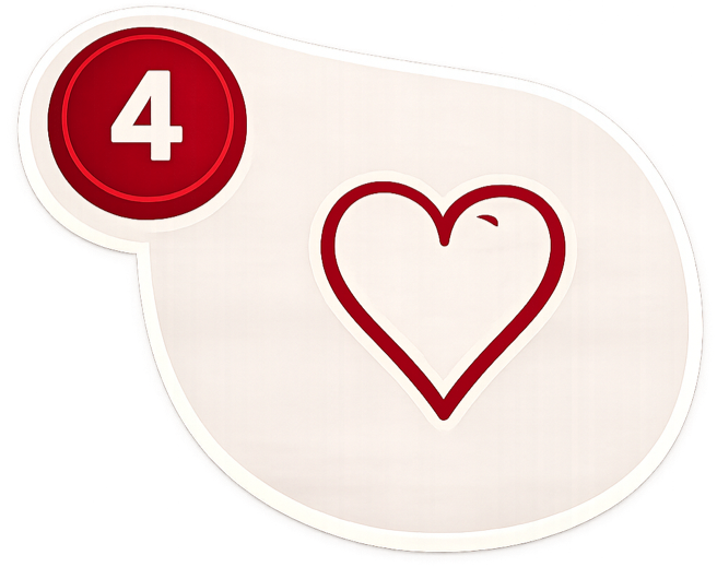 Rotes Symbol mit der Nummer 4 und einem Herz in der Mitte.