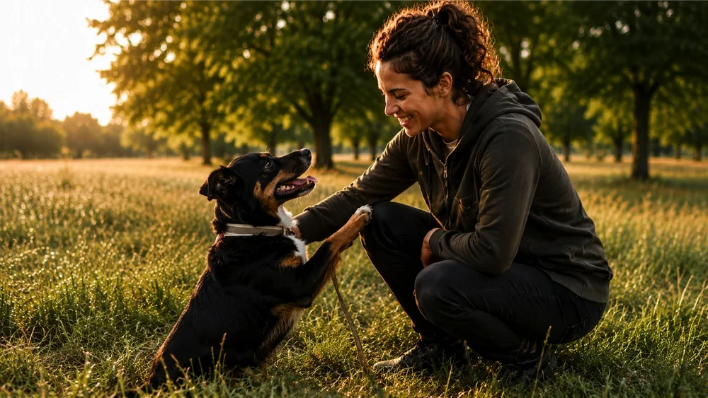 Harmonisches Hundetraining mit positiver Kommunikation und gegenseitigem Vertrauen. Symbolbild für modernes Hundetraining bei HUNDEZEIT Köln.