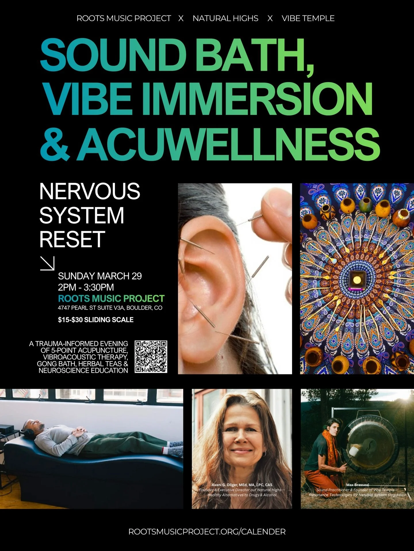 Join us this Sunday at @rootsmusicproject for a deeply restorative afternoon blending AcuWellness, a clinically recognized 5-point ear acupuncture protocol, with sound immersion (gong bath + vibroacoustic therapy) led by sound practitioner Max Brasse