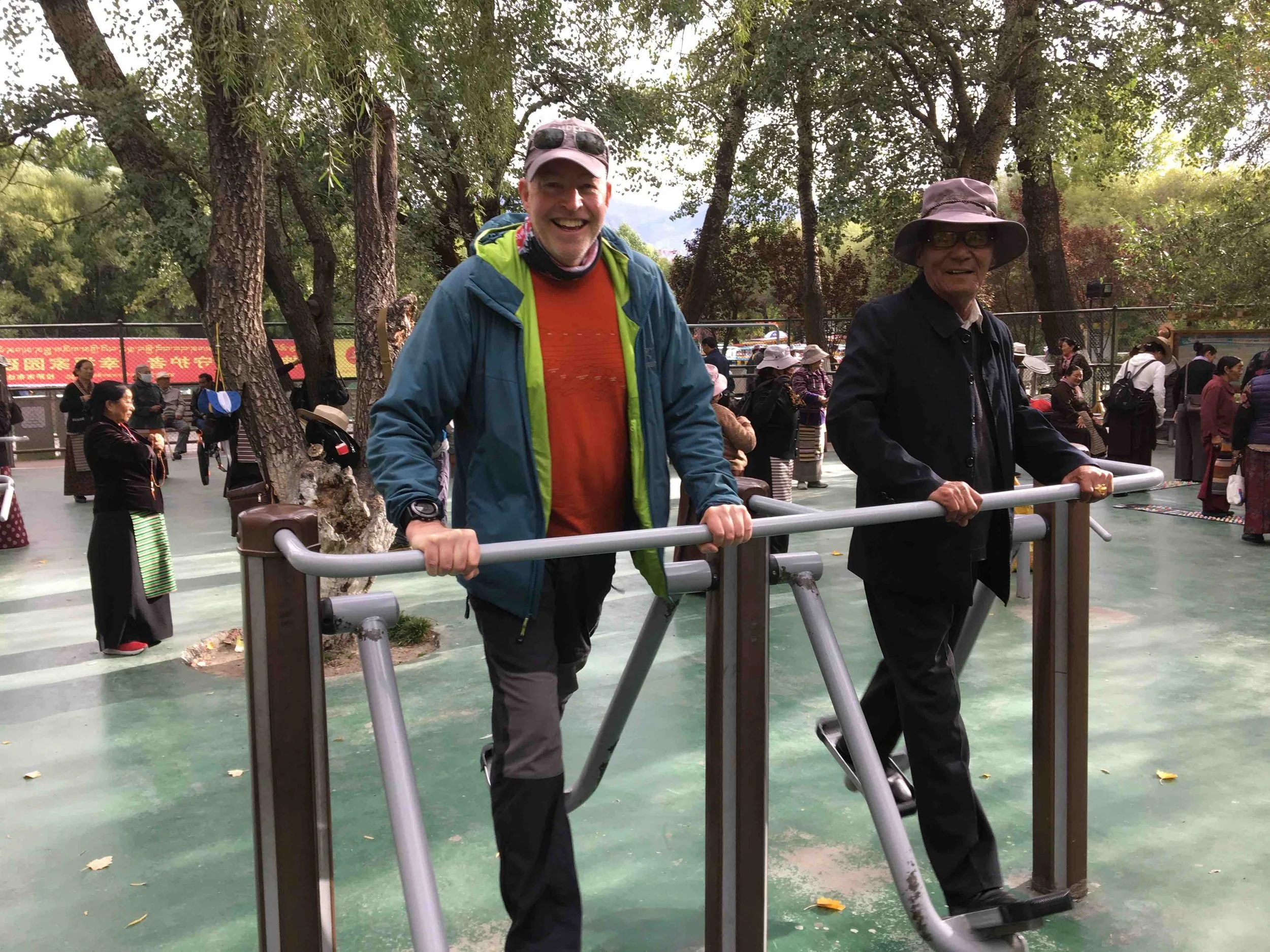 Exercising with the locals in Lhasa
