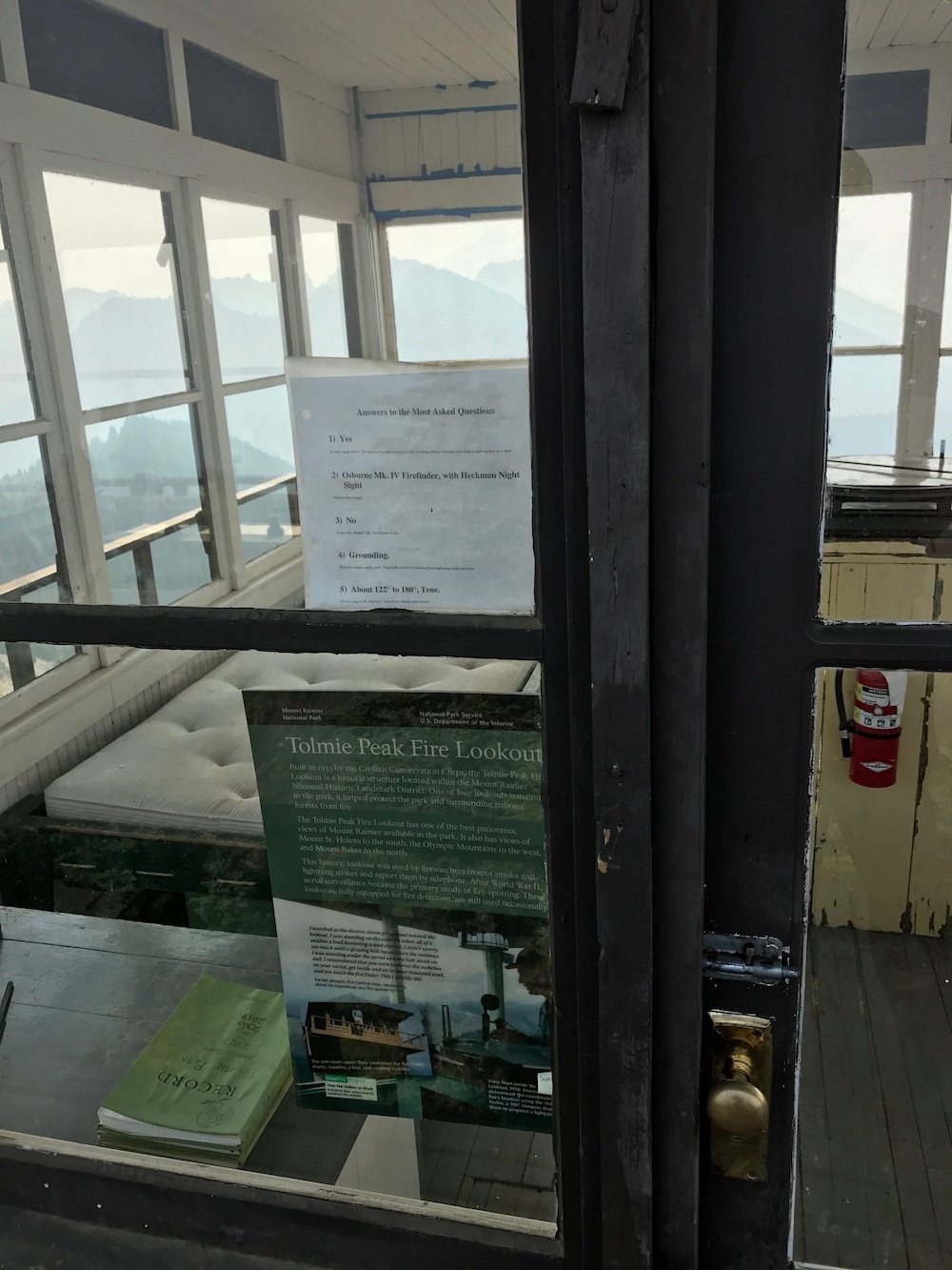 Inside the fire lookout, built in 1933