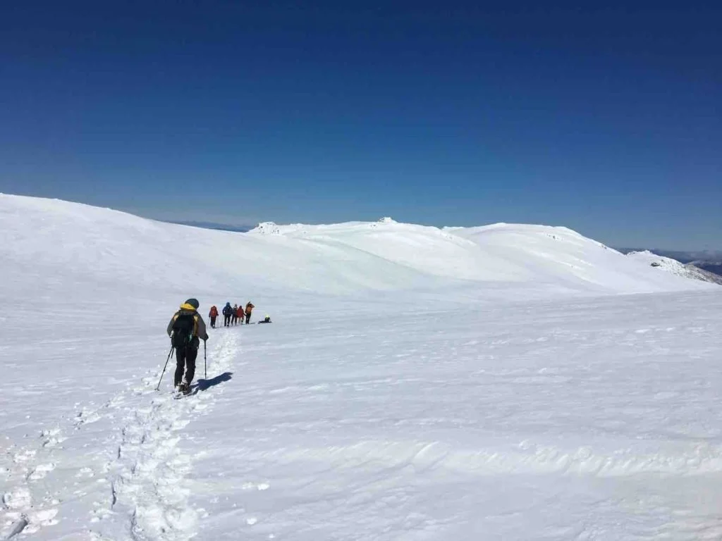 Snoeshoeing to our campsite