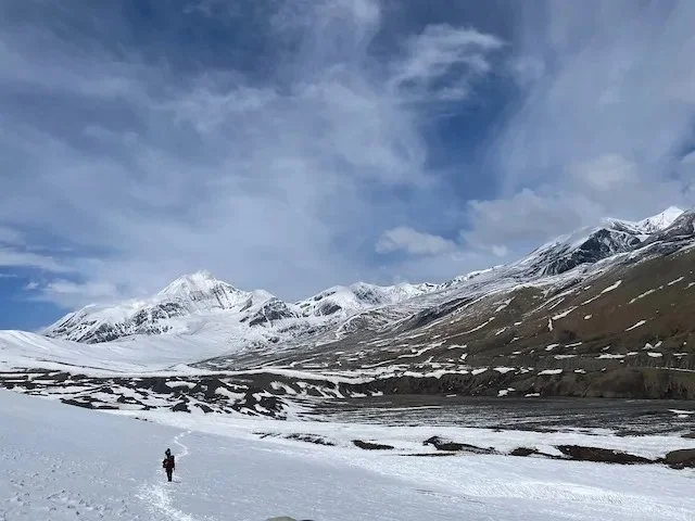 Looking back at the route up Dhampus Pass