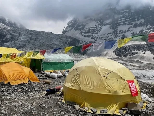 The campsite of the Kobler & Partner climbing expedition – looking up at the route to Camp 1