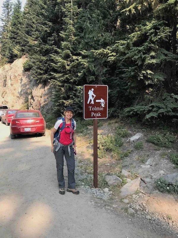 Emma at trailhead to Tolmie Peak