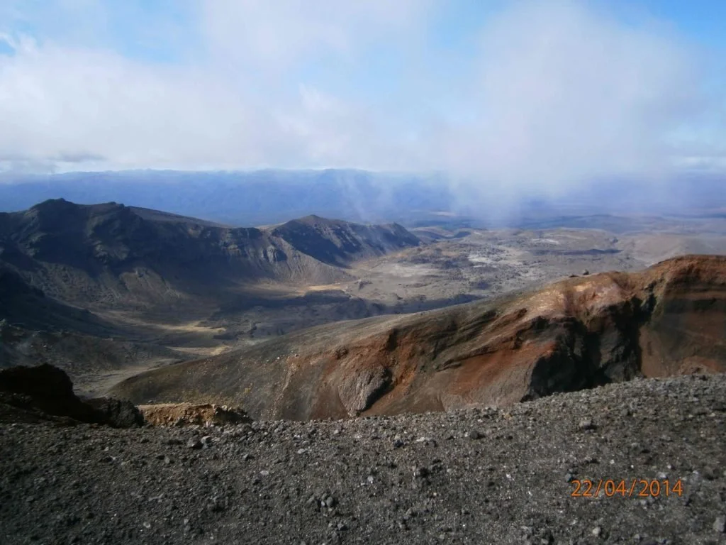 sweeping views down to a crater