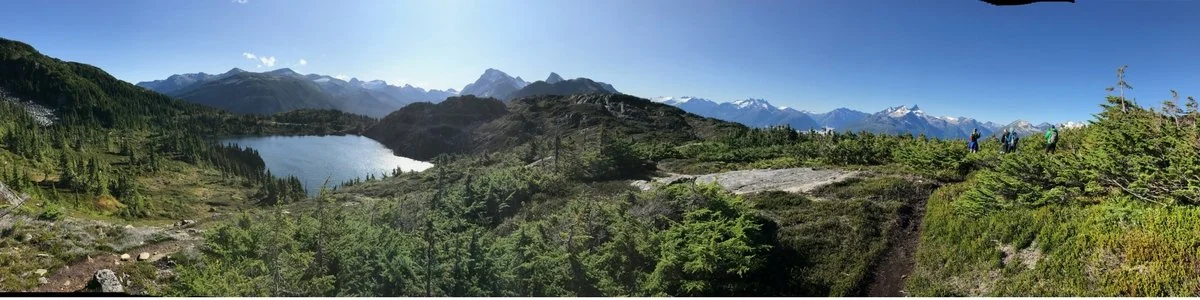 Stunning panorama of mountain range in background and lake in foreground