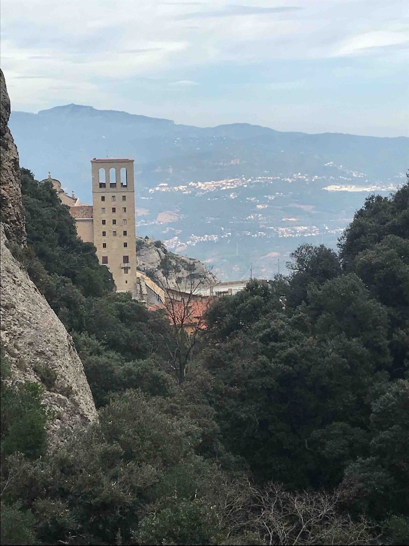 A view of Montserrat basilica from afar