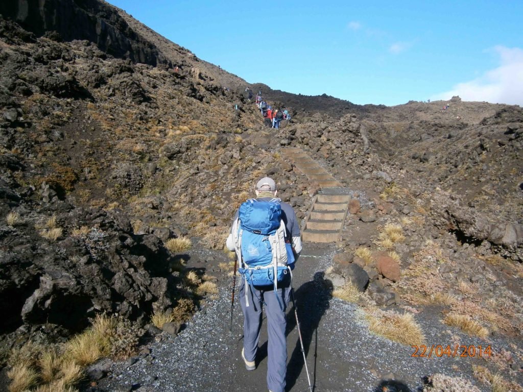 hikers going up the start of the uphill trail