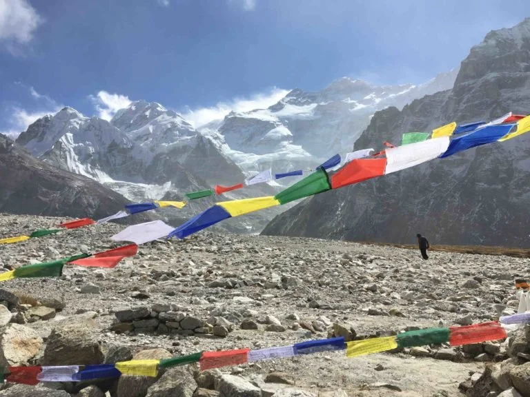 view towards Kanchenjunga with prayer flags in foreground