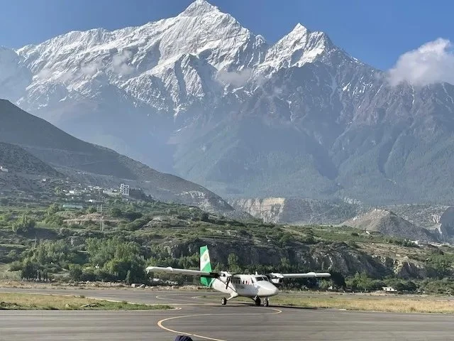 Jomsom airport with the Nilgiri range behind
