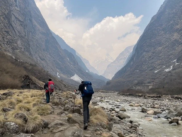 Trekking through the narrow gorge
