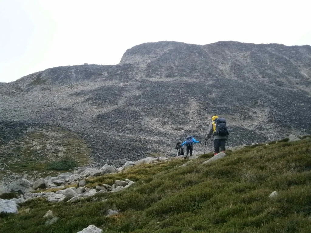Hiking off trail in the wilderness of the Cariboo Chilcotin Coast Mountains