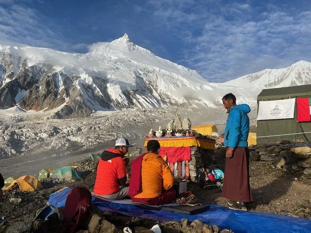 The Puja Ceremony with local monk and Lama with Manaslu in the background