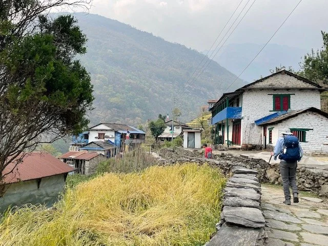 Passing through villages at the start of the trek