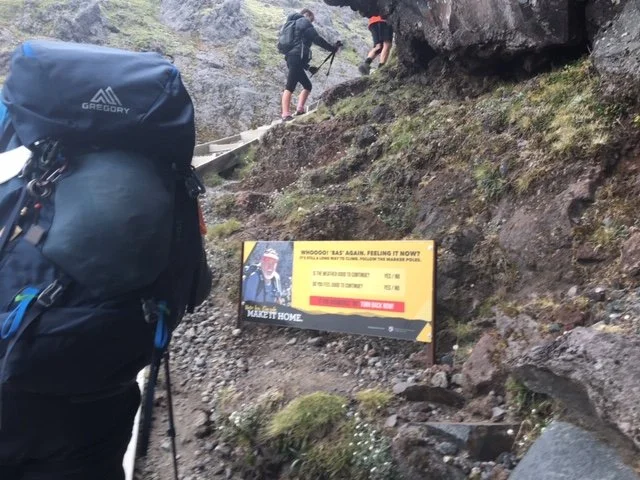 One of the useful yellow safety signposts at the bottom of the stairs