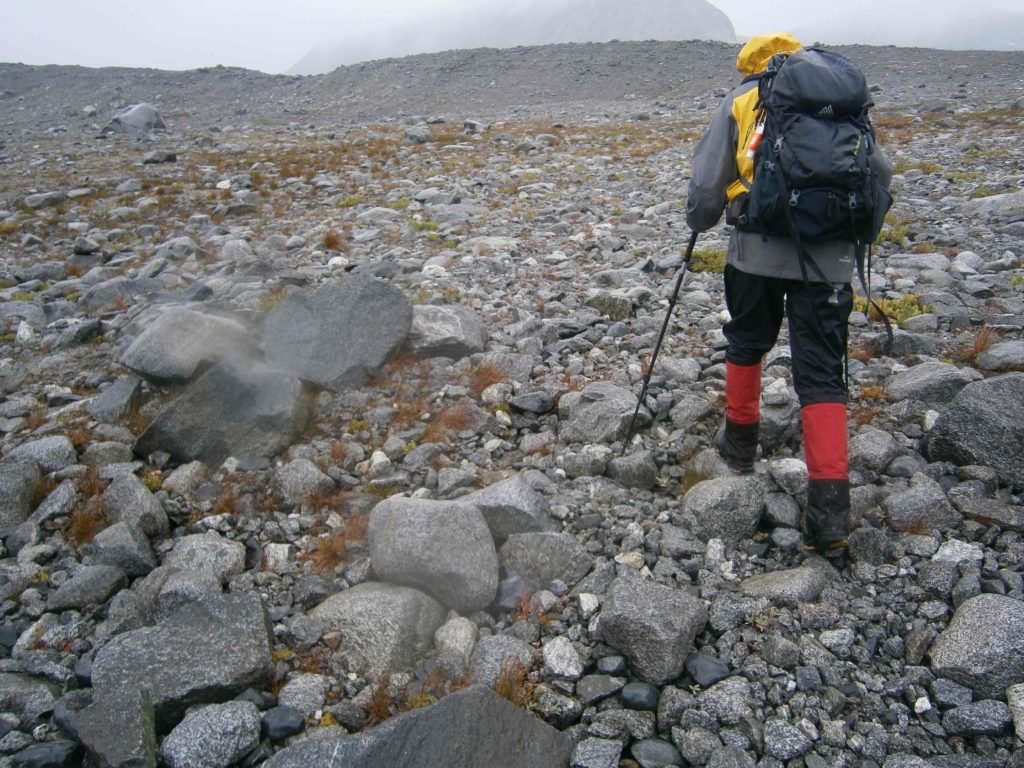 Use hiking poles over rough ground