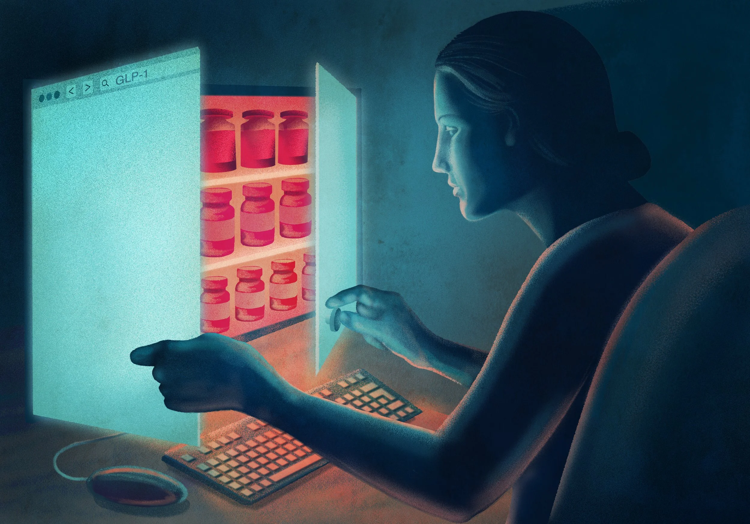 A shadowy market for weight-loss drugs has emerged online |  illustration by Eoin Ryan