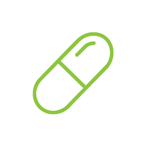 Green pill icon on black background, used for our alternative medicine and supplements products.
