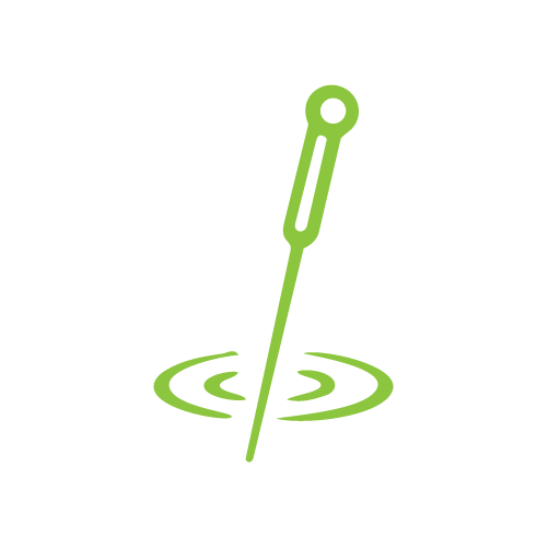Green fishing hook with a fishing line in water, used for our acupuncture services.