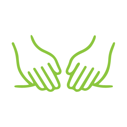 Outlined illustration of two hands touching or holding each other.
