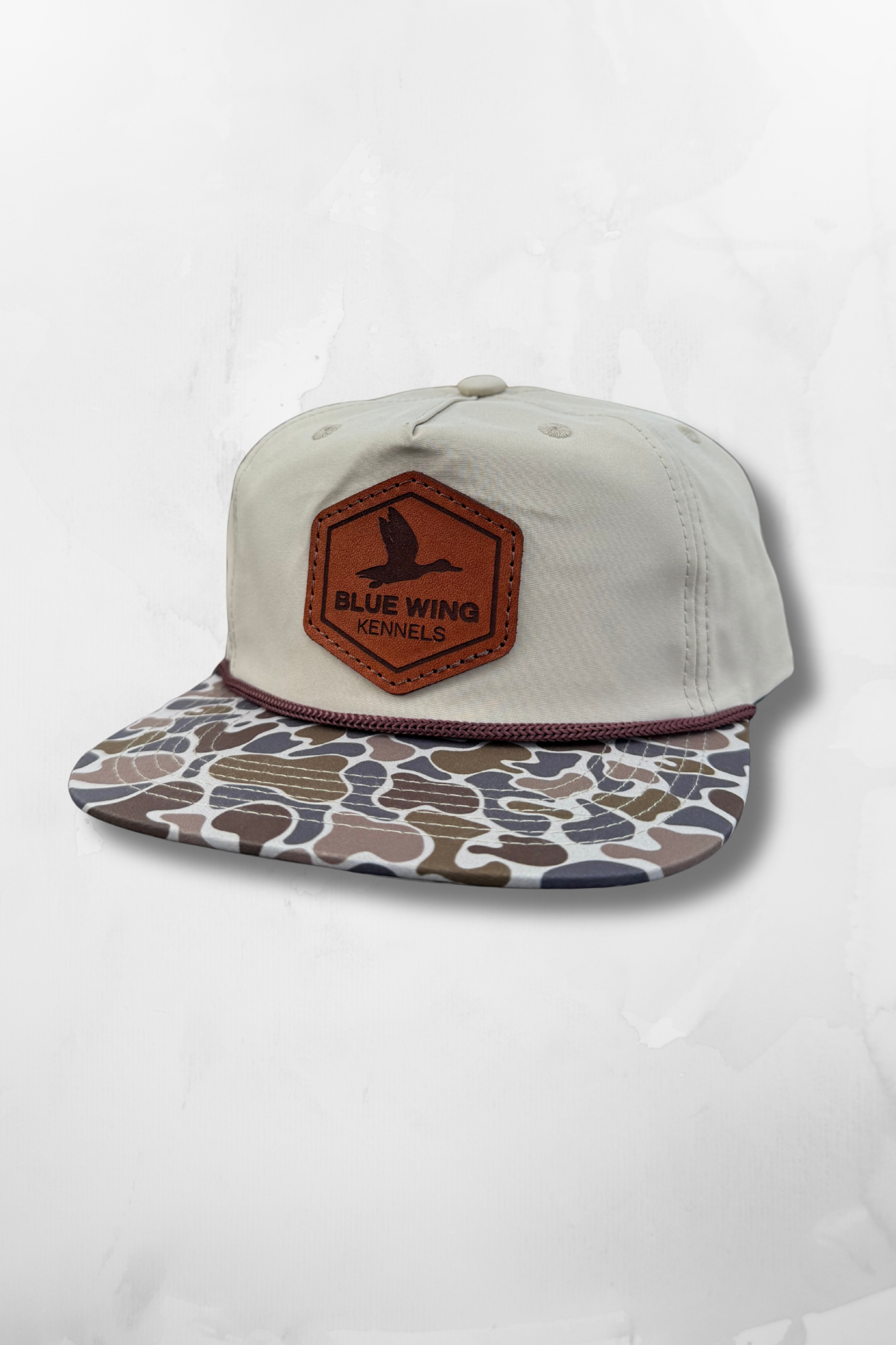 Camo / Brown Rope Leather Patch Hat