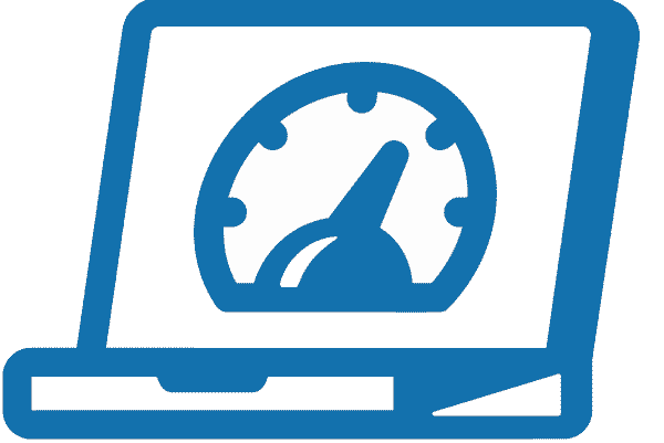 Laptop computer screen displaying a speedometer gauge.