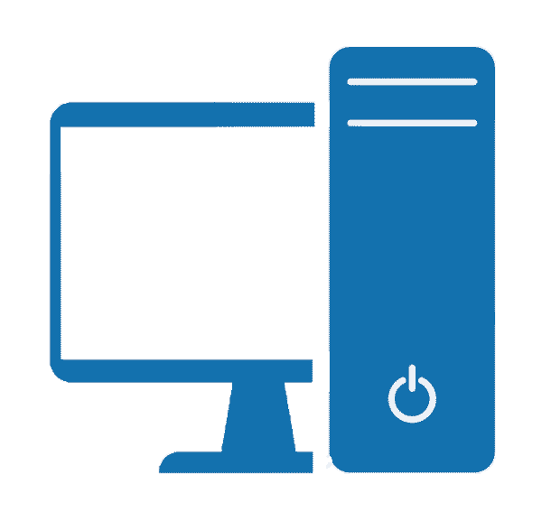 Icon of a computer monitor and a desktop tower in blue color