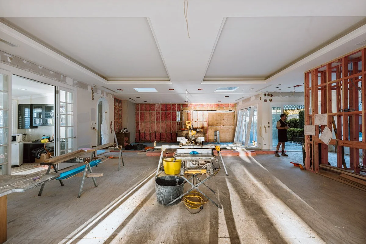 Interior construction progress within a large-scale character home renovation in Devonport Auckland.