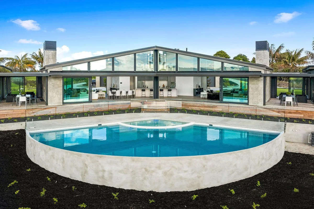 Front elevation of architectural country home in Matakana Auckland