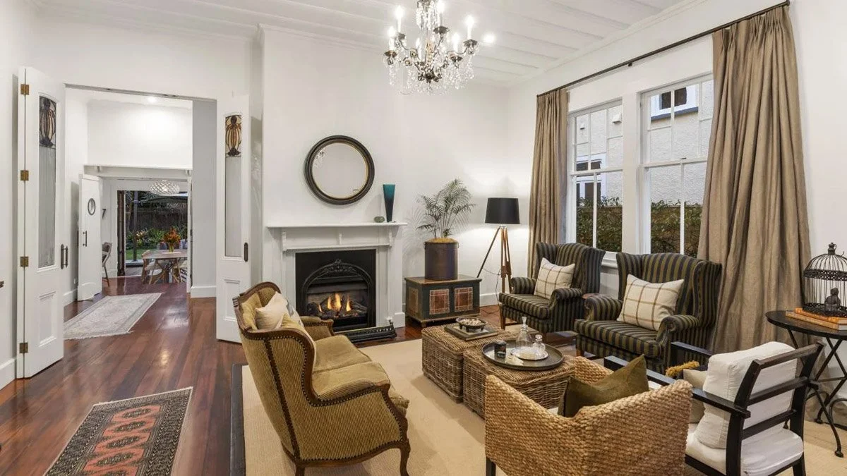 Interior view showcasing restored character features and renovated living spaces
