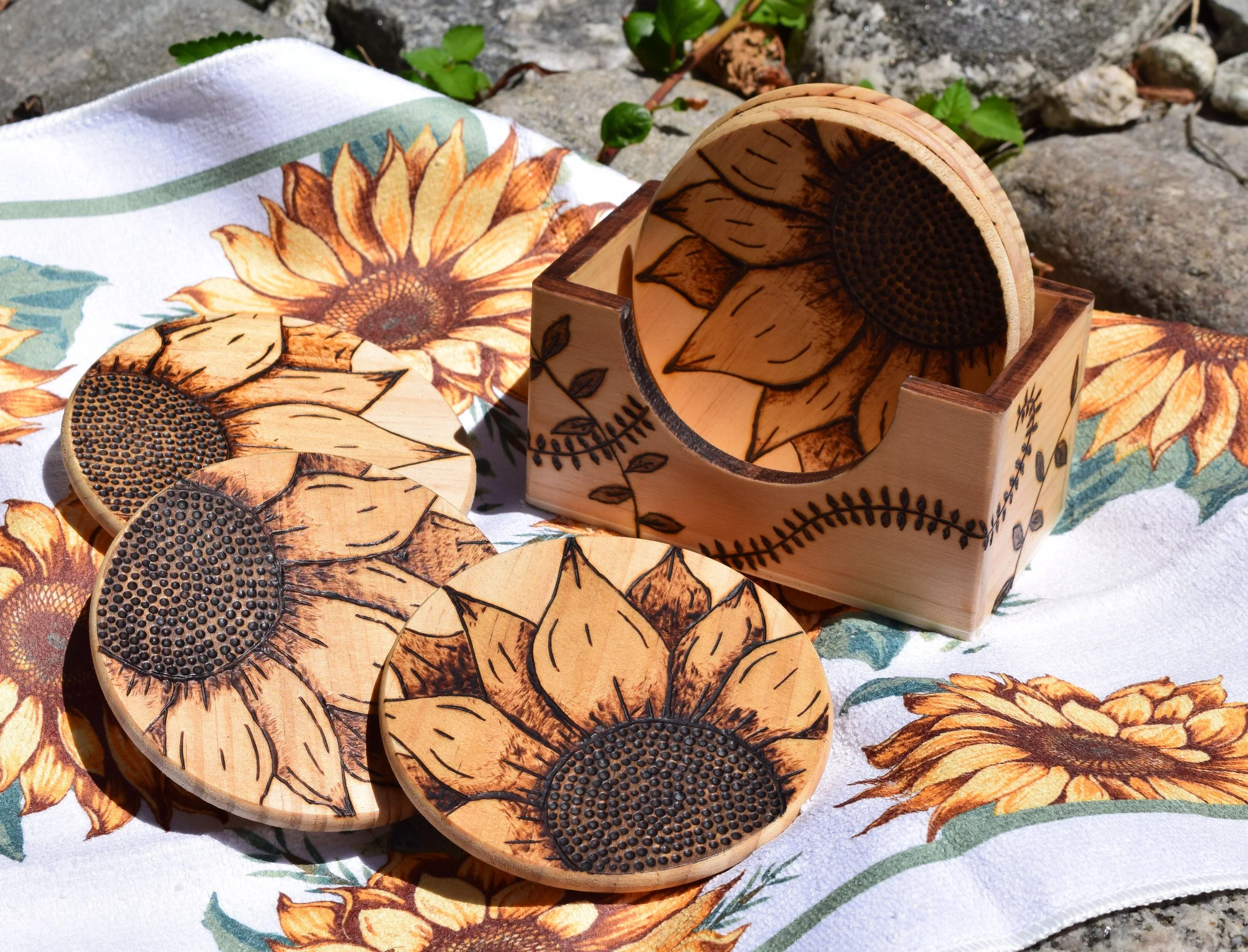 Sunflower Coasters with Holder