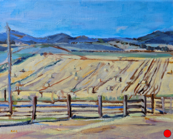 Hay bales in paddock, telegraph pole and fence, 2026 (Sold)