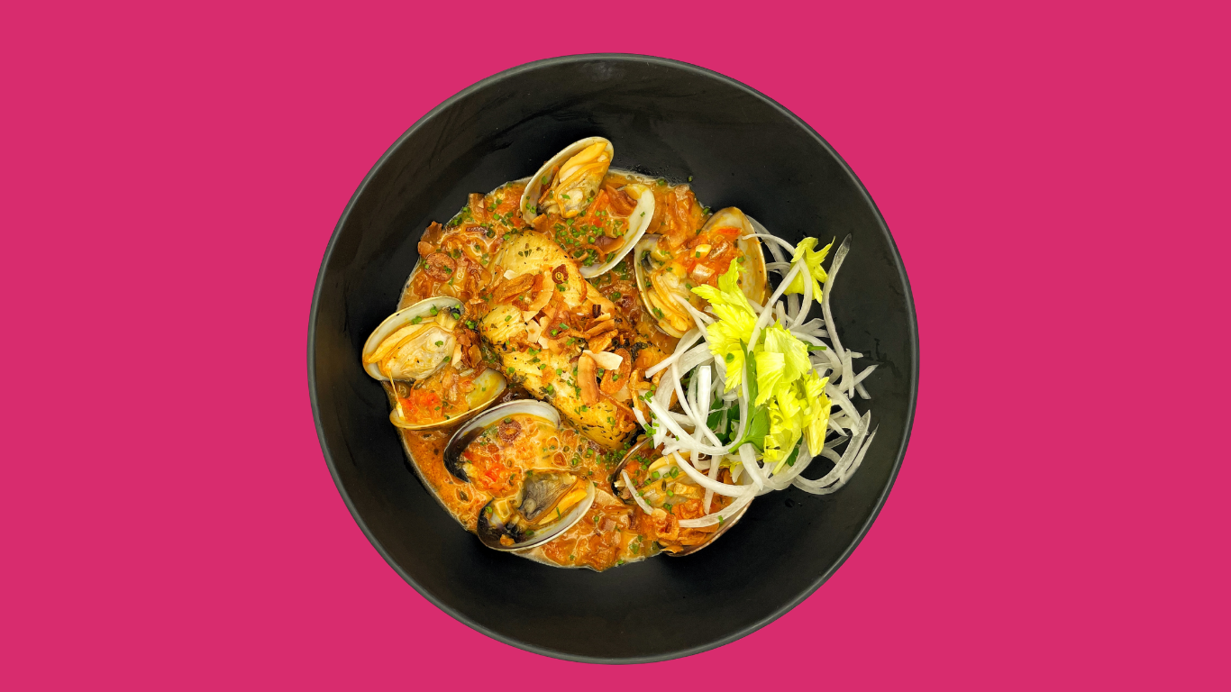Plate of a seafood stew.