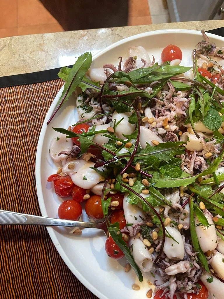 Calamari salad for a private dinner party in San Francisco.
