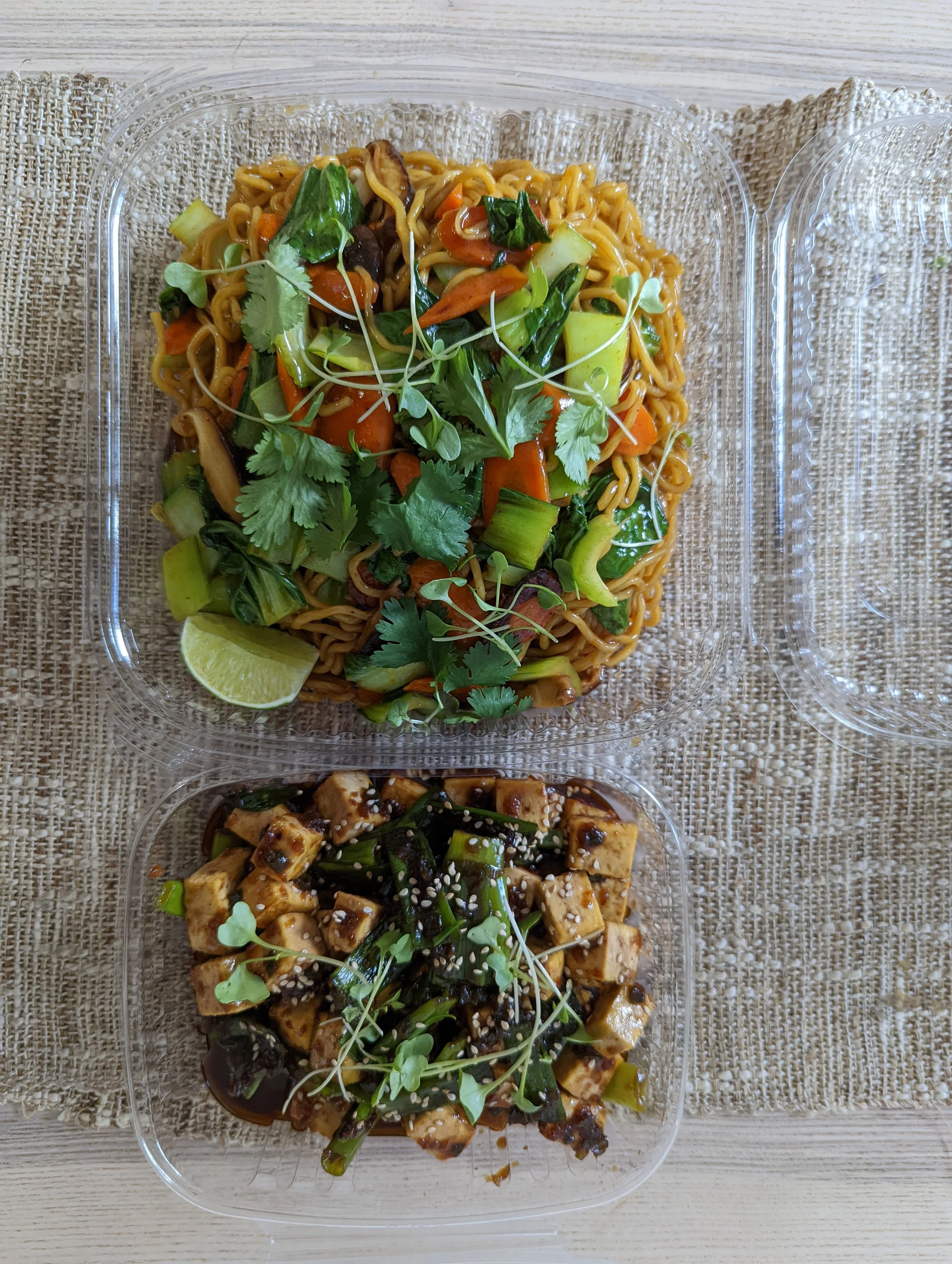 Rectangular containers with meals prepped for the future.