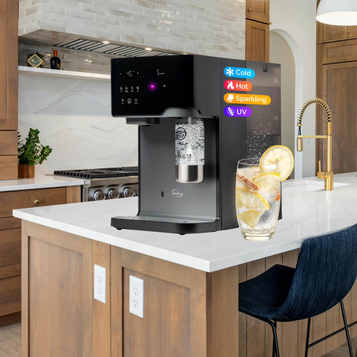 Premium countertop reverse osmosis water filtration system installation by Ennoble Smart Home, delivering hot, cold, and sparkling purified drinking water powered by iSpring in Murfreesboro TN.
