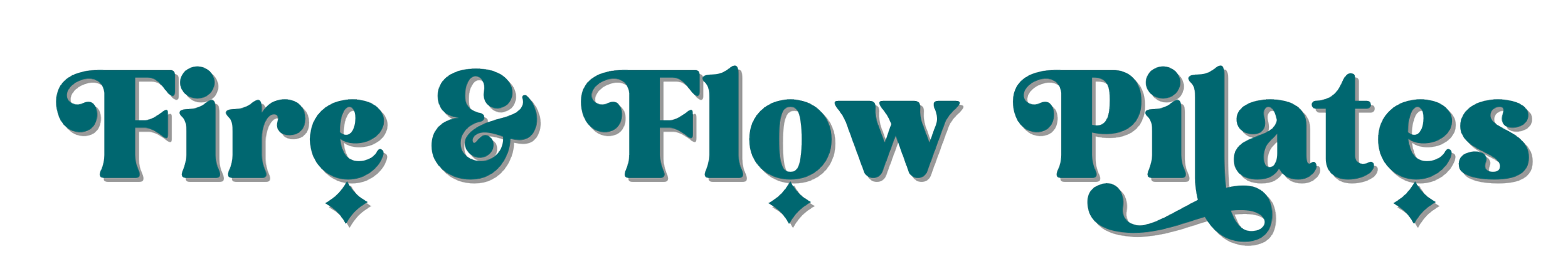 Text that reads "Fire & Flow Pilates" with decorative sparkles around the words.