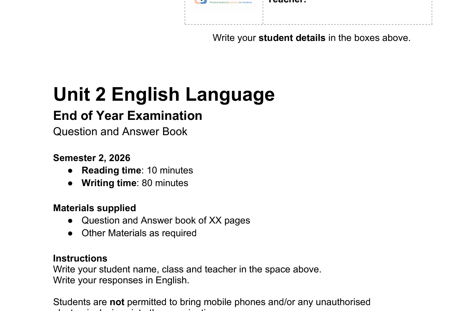 Unit 2 Practice Exam