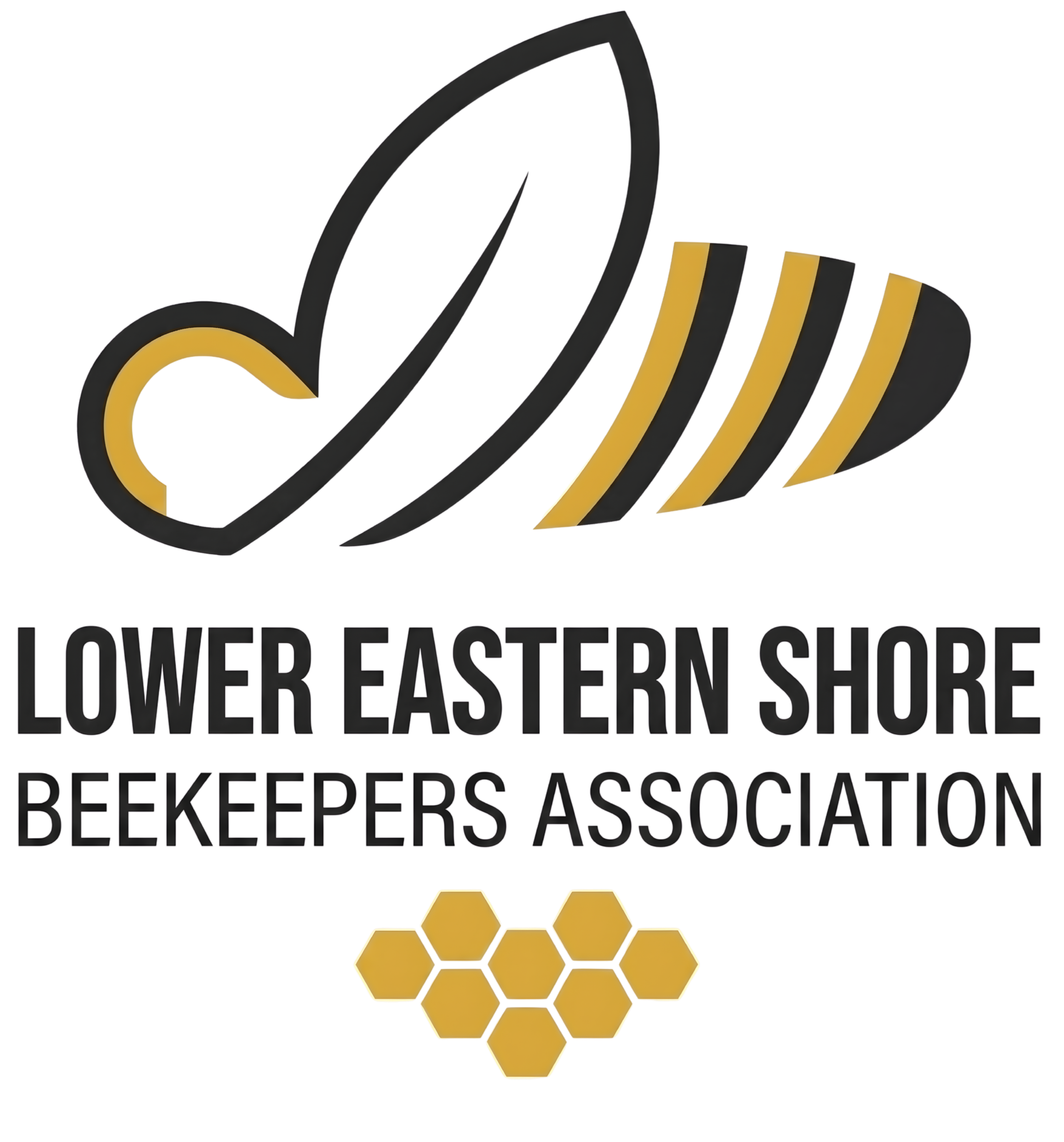 Logo featuring honeycomb pattern in yellow, with purple and black stylized text for a beekeeper association or shop.