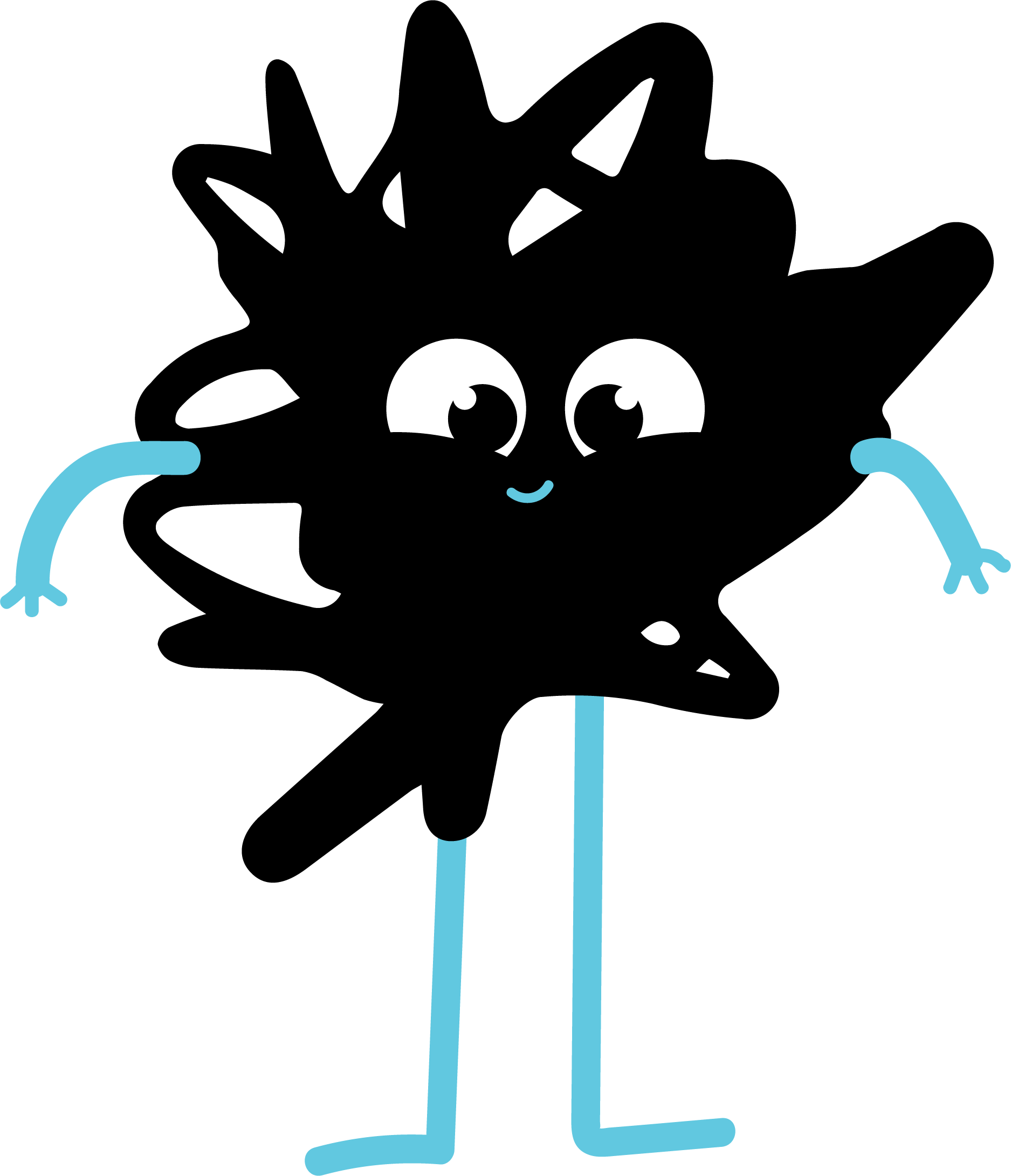 Cute cartoon character with big eyes, small smile,