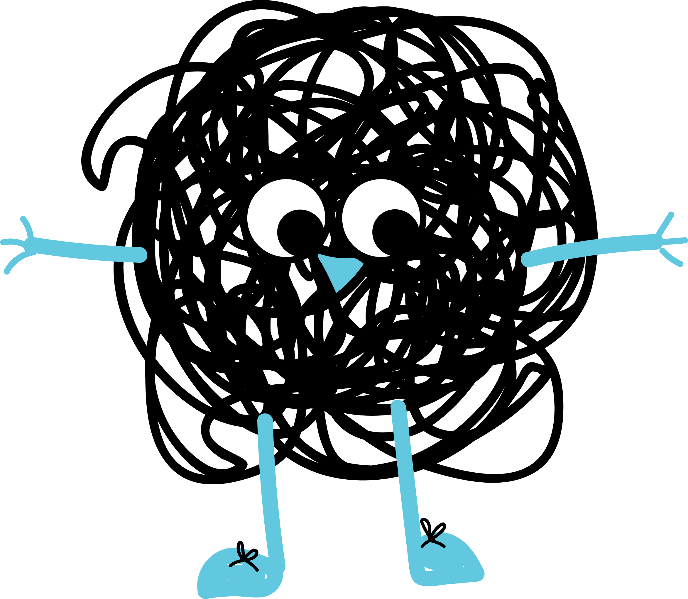 A cartoon character of a scribble with arms and legs