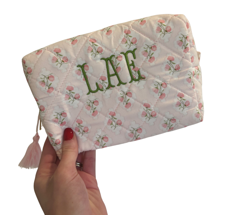 Quilted Floral Cosmetic Bag in Fishtail Running Monogram