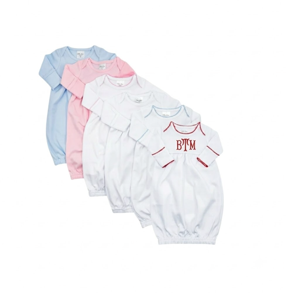 Picot Trim Baby Gown with Monogram/Name