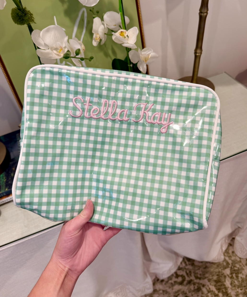 Green Gingham Diaper Bag Pouch (XL)