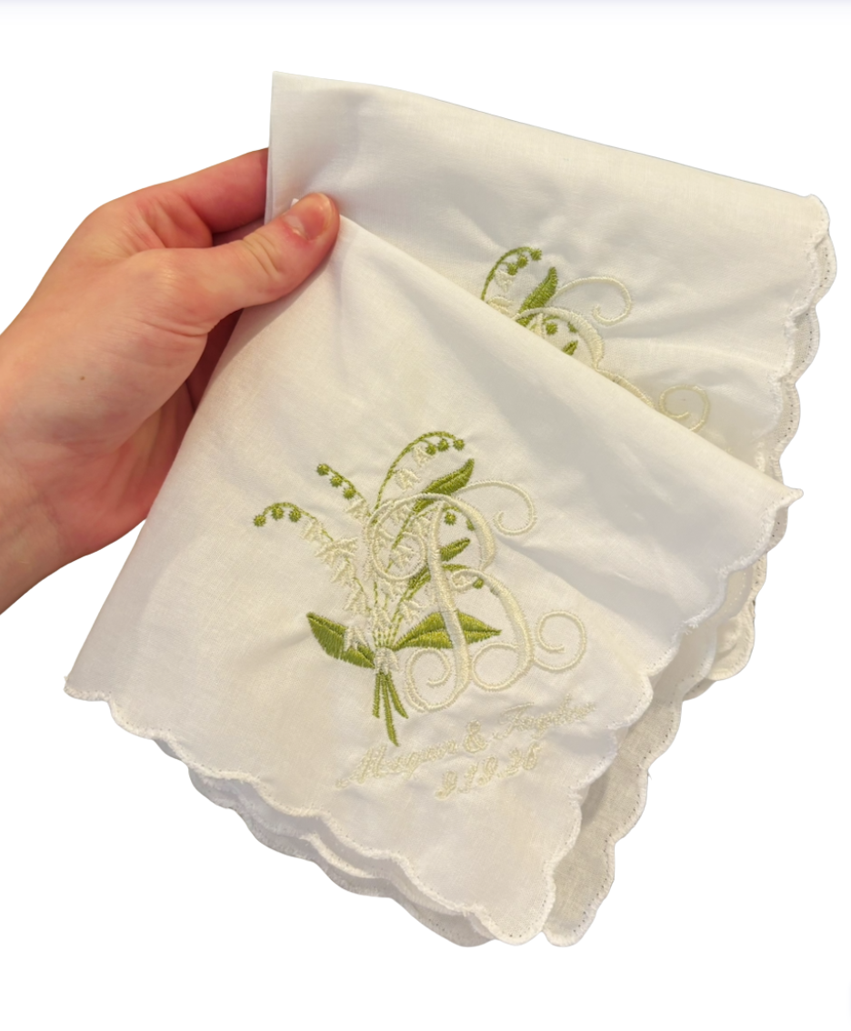 Lily of the Valley Wedding Scalloped Handkerchief