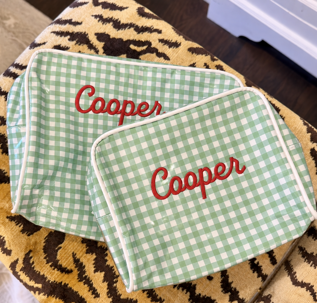 Green Gingham Toiletry Bag Set of 2 (XL & Medium)