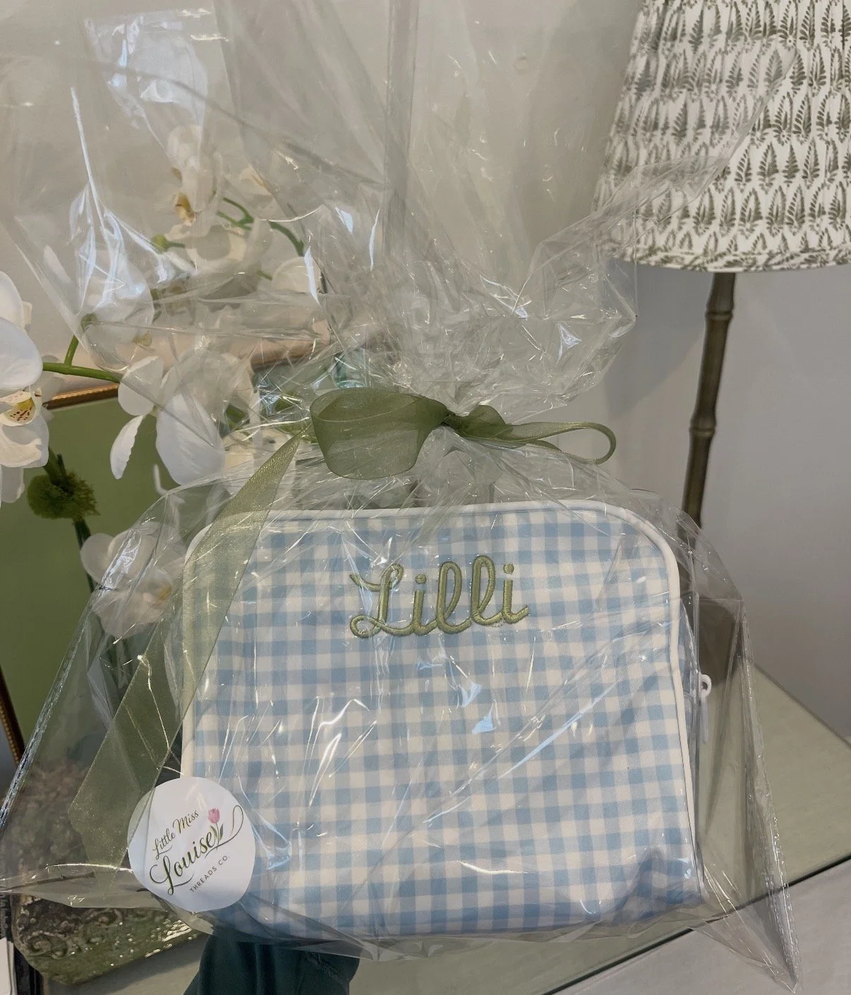 Blue Gingham Diaper Bag Pouch (Medium)