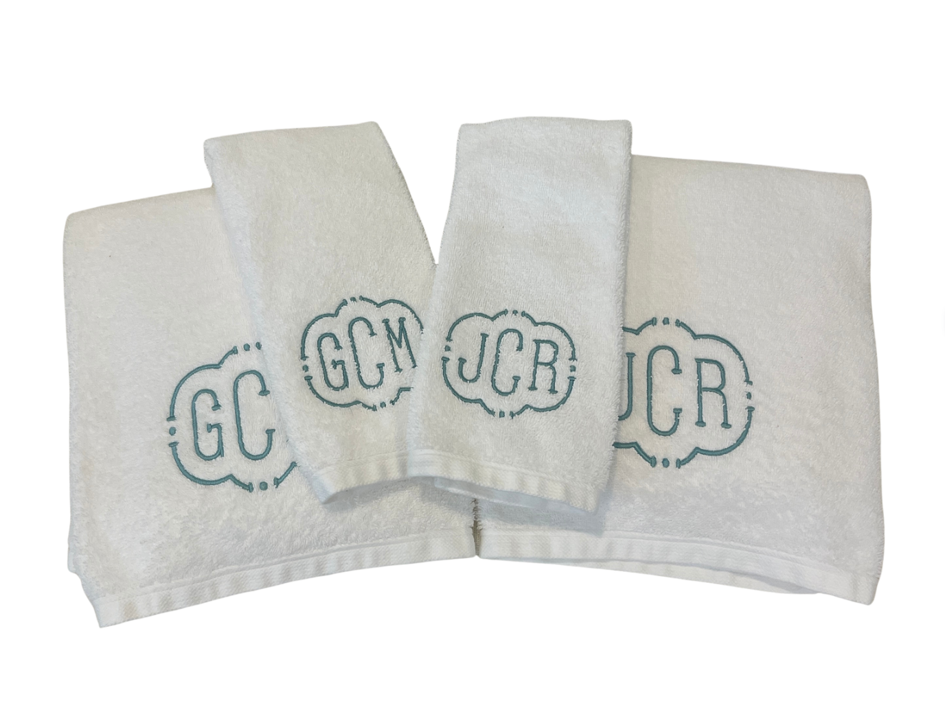Standard Terry Cotton Bath Towel Set in Court Monogram- 2 Bath, 2 Hand Towels