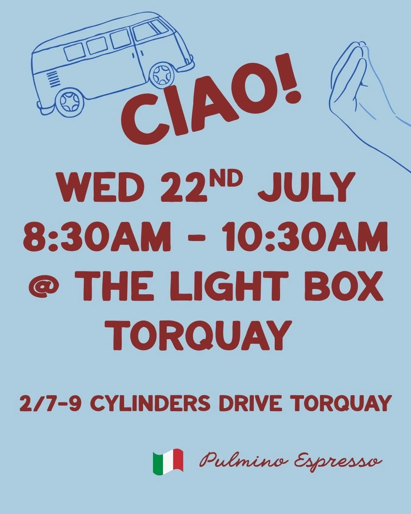 Wednesday mornings weren&rsquo;t made for rushing.

We&rsquo;ll be making coffee @thelightboxtorquay 

If you feel like slowing down for five minutes, come and find us.

Ci vediamo. 🇮🇹
Andrew &amp; Caroline

*serving @dangelocoffee and beautiful ho